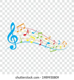 Colorful music notes, isolated vector illustration.