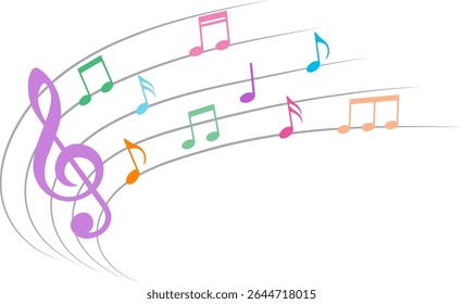 Colorful music notes, isolated vector illustration.
