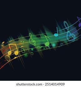 Colorful music notes with colorful lines and equalizer banner