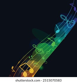 Colorful music notes with colorful lines and equalizer design