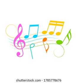 Colorful music notes and melody icon, vector illustration on white background