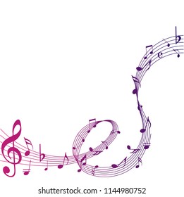 Colorful music notes on line wave background. Colorful G-clef and music notes isolated vector illustration Can be adapt to Brochure, Annual Report, Magazine, Poster, Corporate Presentation, Portfolio.