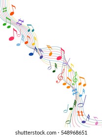 Colorful music notes on a solid white background