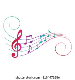 Colorful music notes on white background, design elements, vector illustration.