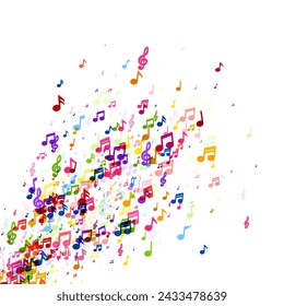 Colorful music notes on a white background, suggesting a wide spectrum of musical diversity. Vector illustration.