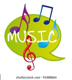 colorful music notes over thought bubble vector illustration