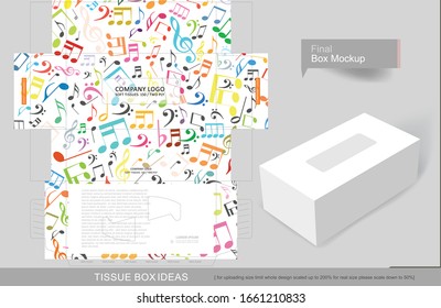 Colorful Music Notes Pattern On Tissue Box, Template For Creative Business Purpose, Place Your Text And Logos And Ready To Go For Print