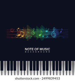 Colorful music notes with piano banner and poster design concept