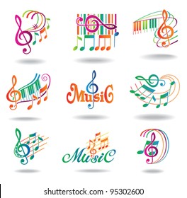 Colorful music notes. Set of music design elements or icons.