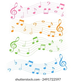 Coloridas notas musicales, Elementos de diseño musicales de Vector.