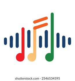 Colorful Music Notes with Sound Wave Icon for Audio and Entertainment