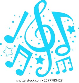 Colorful music notes with stars and dots