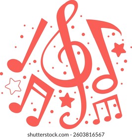 Colorful music notes with stars and dots