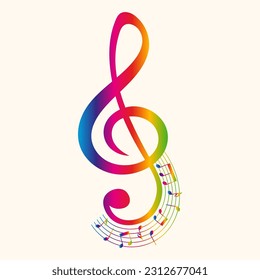 Notas musicales coloridas, trébol, símbolos musicales ilustraciones vectoriales.