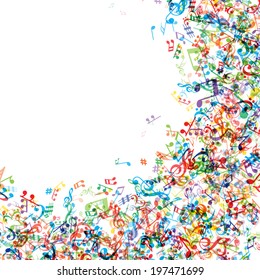 Colorful music notes vector background 