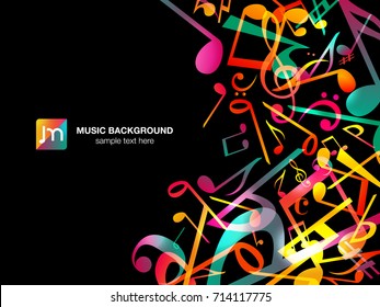 Colorful Music notes. Vector Illustration Abstract black background.