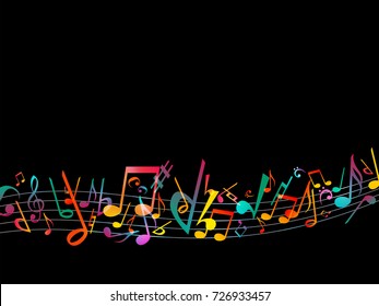 Colorful Music notes. Vector Illustration Abstract black background.