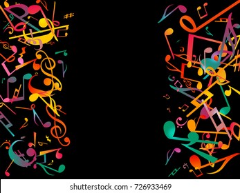 Colorful Music notes. Vector Illustration Abstract black background.