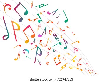 Colorful Music notes. Vector Illustration Abstract white background.