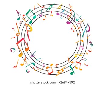 Colorful Music notes. Vector Illustration Abstract white background.