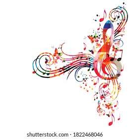 Colorful music promotional poster with music notes isolated vector illustration. Artistic abstract background with music staff for live concert events, music festivals and shows, party flyer template