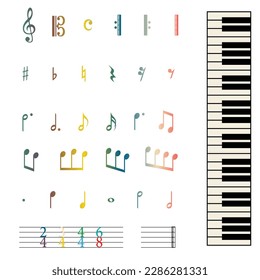 Colorful music scores symbol for kid music video or kid book, Vintage color music symbol