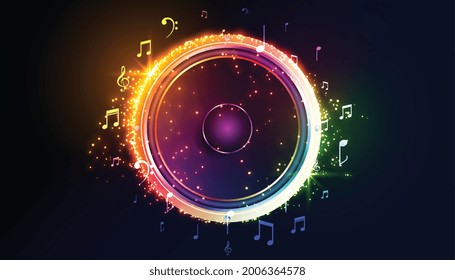 colorful music speaker with sound notes