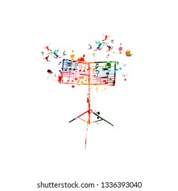 Colorful music stand with music notes isolated vector illustration design. Music background. Music festival poster, live concert events, party flyer