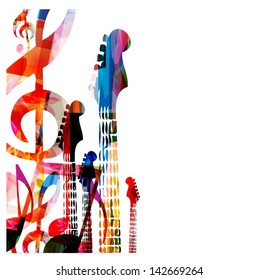 Colorful music vector background with guitars