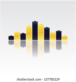 Colorful music volume with reflection. Little arrows - contrast elegant colors. Can be used as info graphic.
