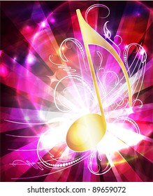 Colorful musical background with note.