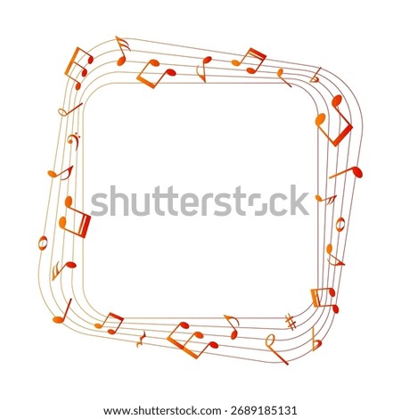 Colorful musical border, music notes frame, vector illustration.