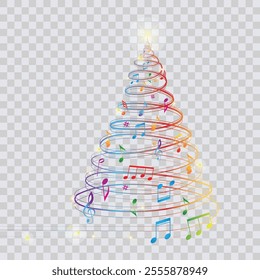 Colorful musical Christmas tree with musical notes