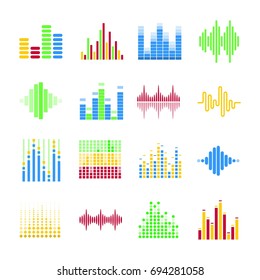 Colorful musical equalizers in form of columns and sound wave