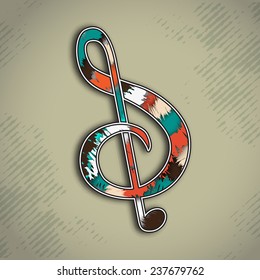 Colorful musical g-clef on stylish background.