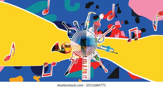 Colorful musical instruments background. Vector illustration