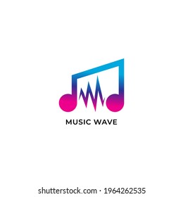 Colorful Musical note, beamed eighth notes with pulse.  Music wave logo concept isolated on white background. Neon Multicolor Gradient.