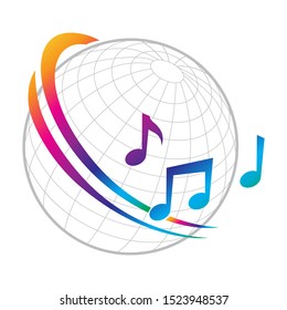colorful musical notes and globe, vector
