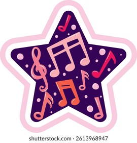 Colorful musical notes inside a star-shaped frame