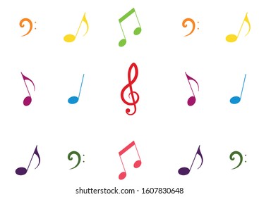 Colorful musical notes isolated on white background. Colored musical notes, Sol key