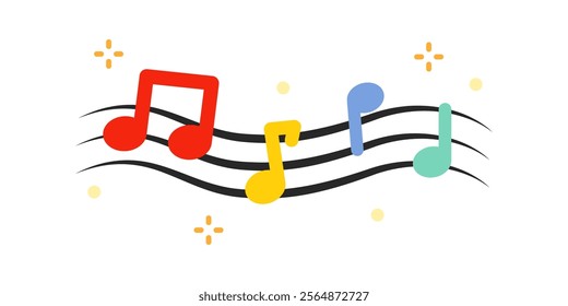 Colorful musical notes. Music, melody, song, celebration concepts. Flat decorative vector design isolated illustration.