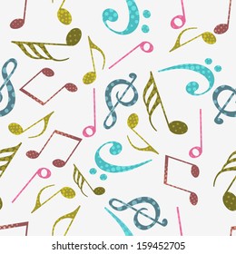 Farbige musikalische Noten, nahtloser Musterhintergrund.