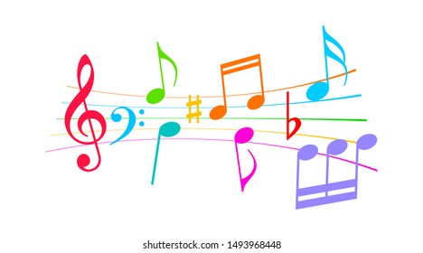 Colorful musical notes vector cartoon isolated on white background