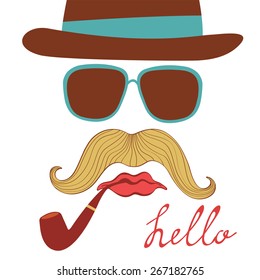 with colorful mustache party elements in vector format