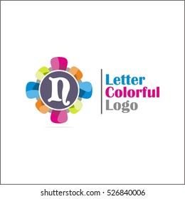 Colorful N letter vector logo template (sign, symbol, emblem, ornament, circle, flower)