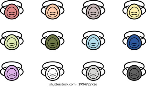 Colorful N95 face mask icon set