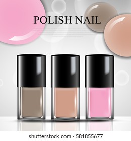 colorful nail lacquer bottles ads, vogue ads for vector design.