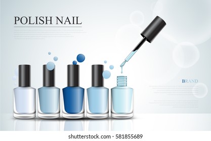 colorful nail lacquer bottles ads, vogue ads for vector design.