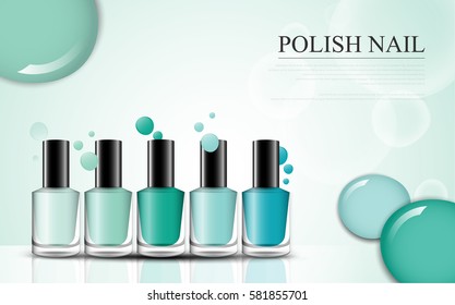 colorful nail lacquer bottles ads, vogue ads for vector design.