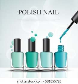 colorful nail lacquer bottles ads, vogue ads for vector design.